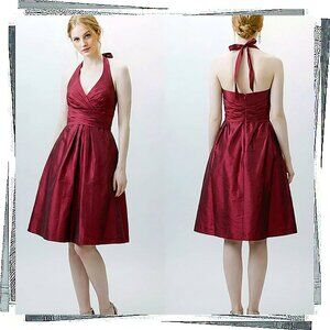 Bridal Party Crimson Brushed Silk Satin Halter Dress (2) by Alfred Angelo